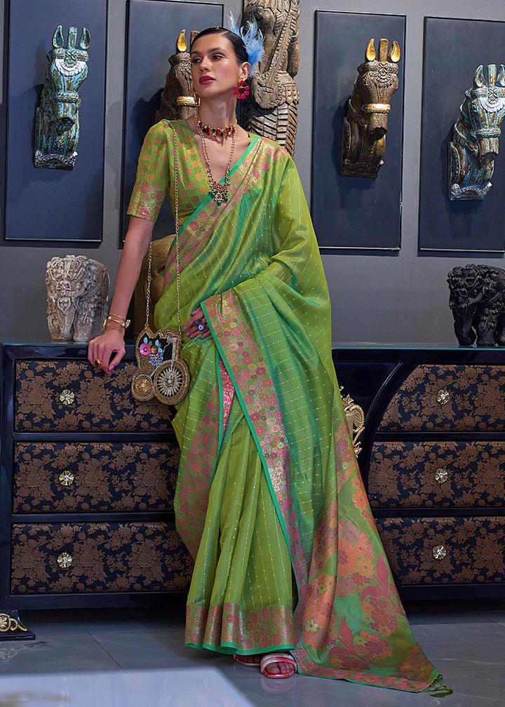 Buy Now Festive Look Winsome Green Dual Tone Organza Silk Saree Online in USA, UK, Canada & Worldwide at Empress Clothing. 