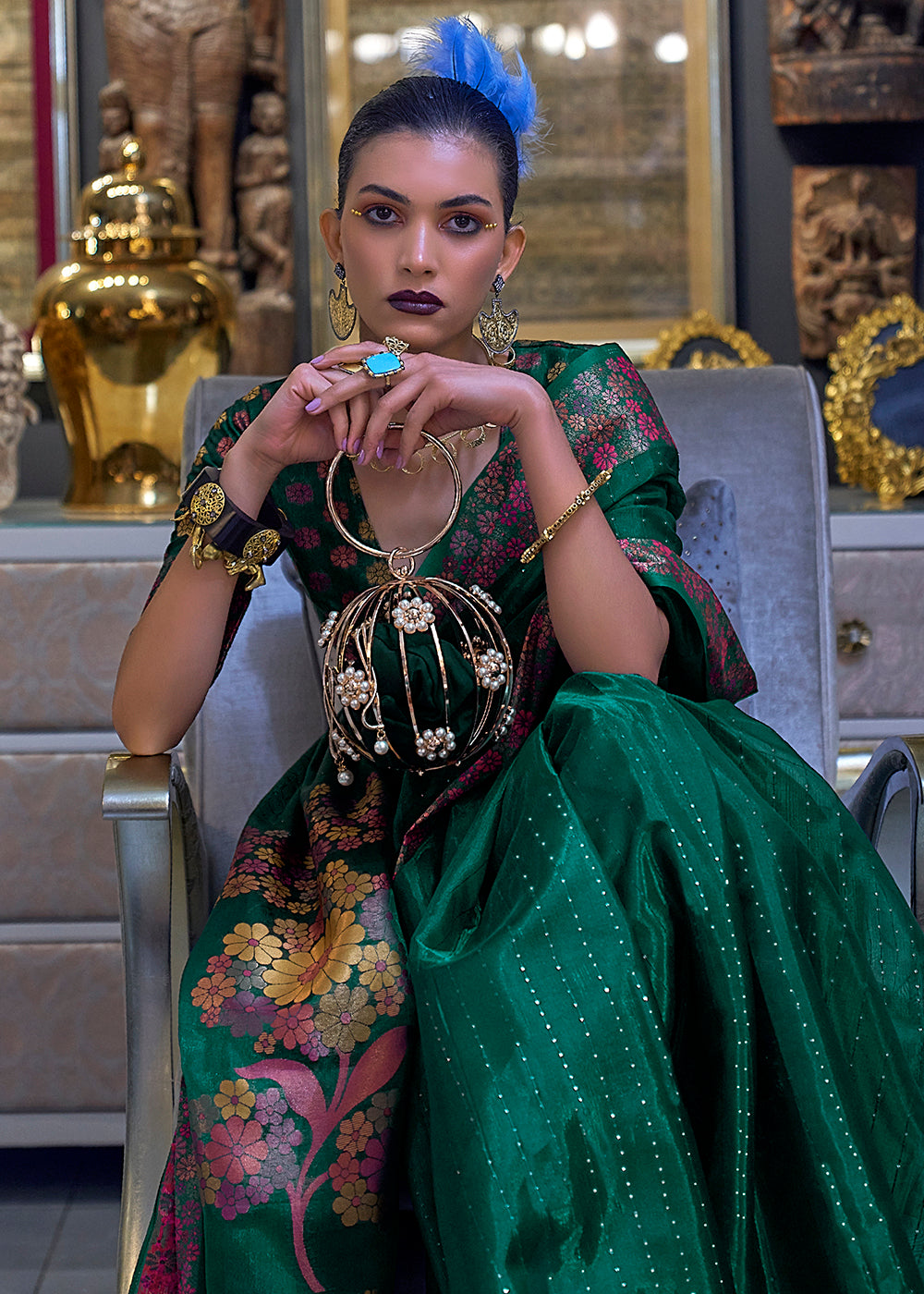 Buy Now Festive Look Enormous Green Dual Tone Organza Silk Saree Online in USA, UK, Canada & Worldwide at Empress Clothing.