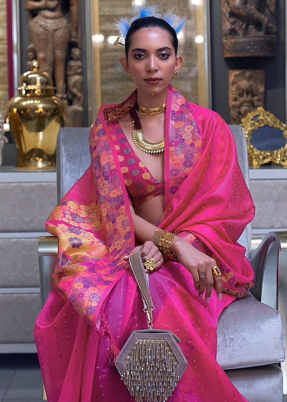 Buy Now Festive Look Queen Pink Dual Tone Organza Silk Saree Online in USA, UK, Canada & Worldwide at Empress Clothing.