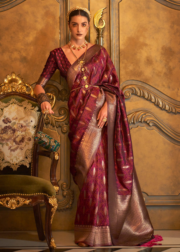 Buy Now Bollywood Style Outstanding Maroon Pure Satin Silk Saree Online in USA, UK, Canada & Worldwide at Empress Clothing.