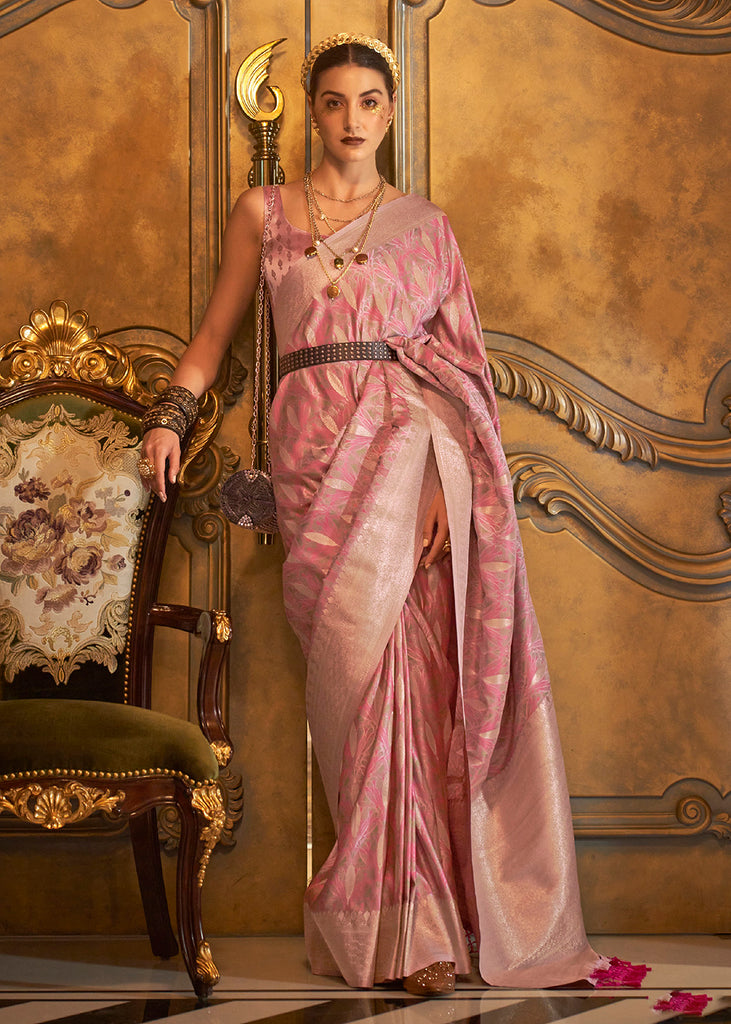 Kalki Koechlin Peach Zari Woven Tissue Saree