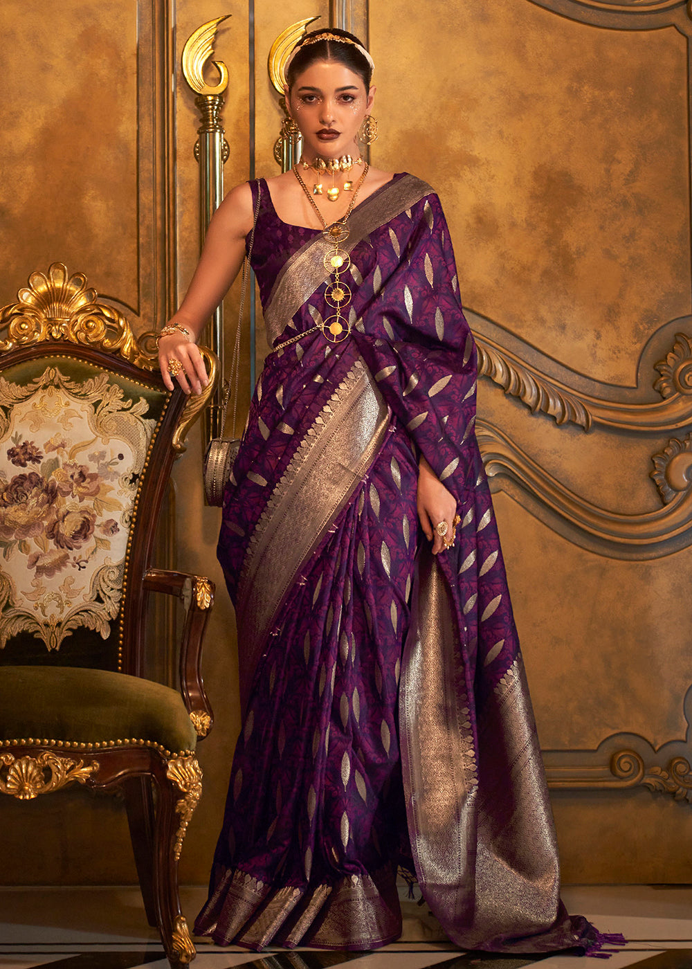 Buy Now Bollywood Style Astonishing Purple Pure Satin Silk Saree Online in USA, UK, Canada & Worldwide at Empress Clothing.