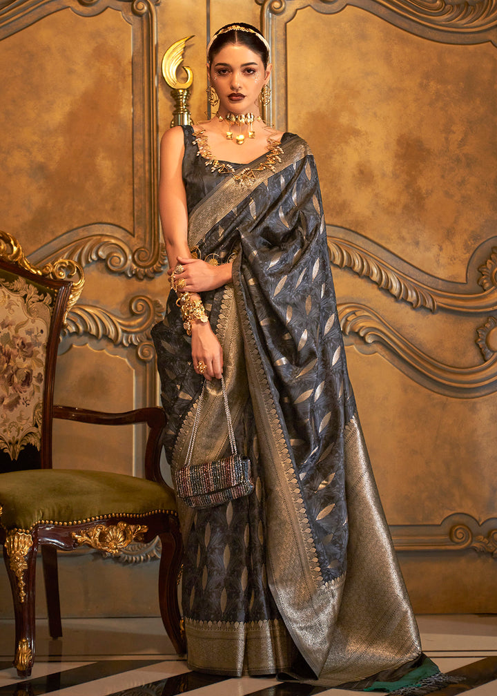 Buy Now Bollywood Style Dazzling Black Pure Satin Silk Saree Online in USA, UK, Canada & Worldwide at Empress Clothing.
