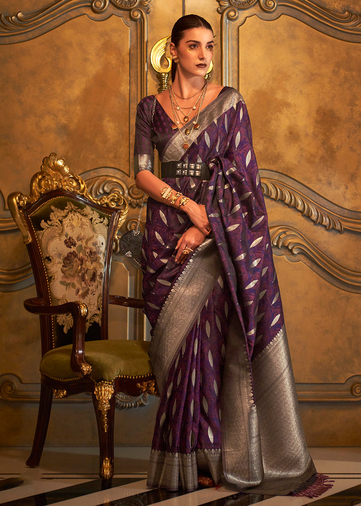 Buy Now Bollywood Style Pretty Purple Pure Satin Silk Saree Online in USA, UK, Canada & Worldwide at Empress Clothing.