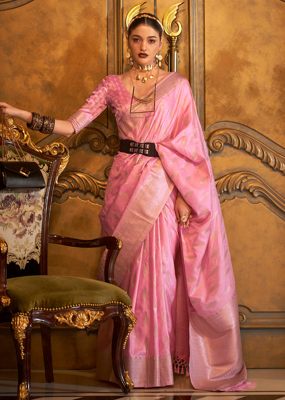 Buy Now Bollywood Style Adorable Pink Pure Satin Silk Saree Online in USA, UK, Canada & Worldwide at Empress Clothing. 