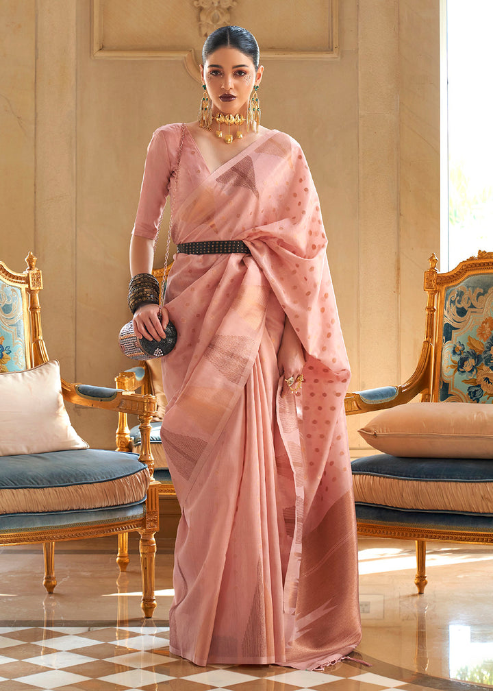 Buy Now Adorable Peach Tissue Zari Weaving Bollywood Saree Online in USA, UK, Canada & Worldwide at Empress Clothing.