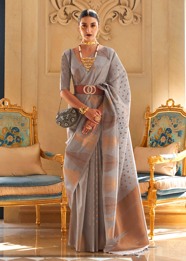 Buy Now Charming Grey Tissue Zari Weaving Bollywood Saree Online in USA, UK, Canada & Worldwide at Empress Clothing.