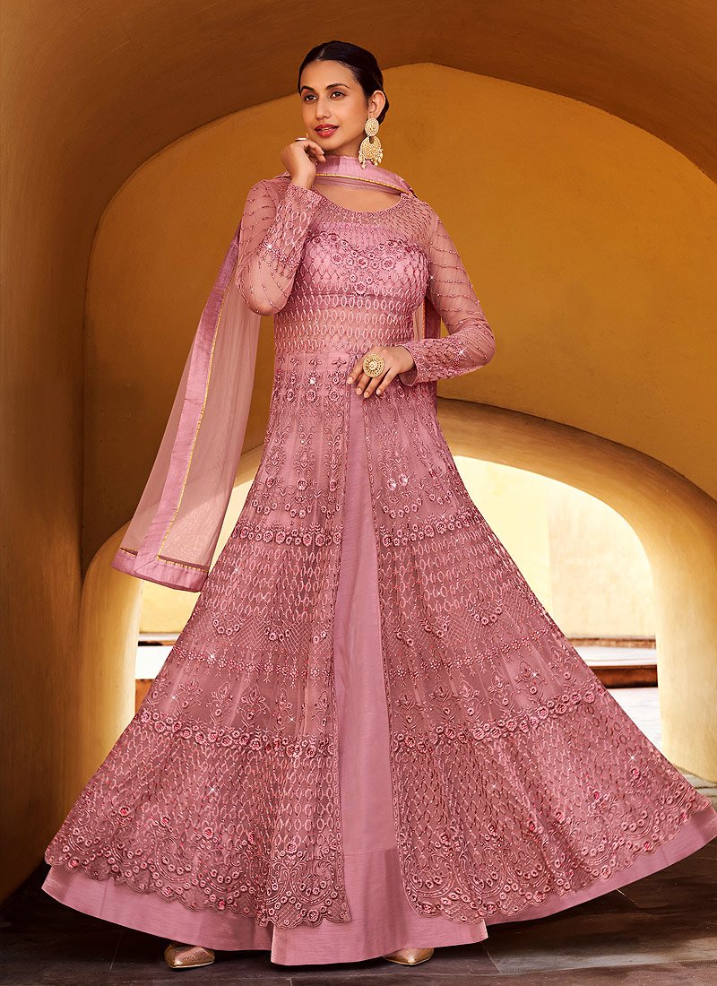 Buy Slit Style Barbie Pink Anarkali - Lehenga/Pant Style Anarkali Suit