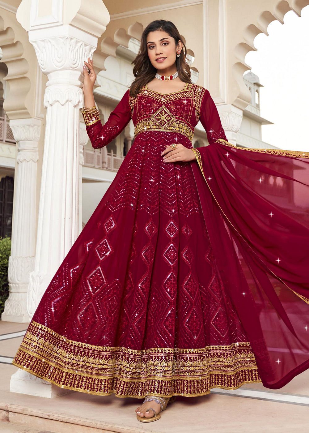 Buy Now Floor Length Appealing Hot Pink Wedding Wear Anarkali Suit Online in USA, UK, Australia, New Zealand, Canada, Italy & Worldwide at Empress Clothing.