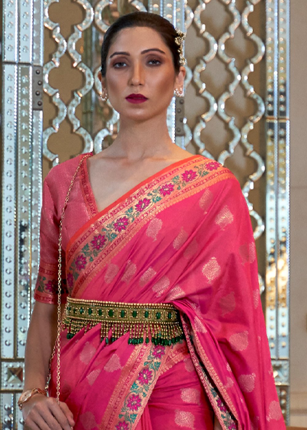 Raspberry Pink Banarasi Silk Authentic Indian Saree