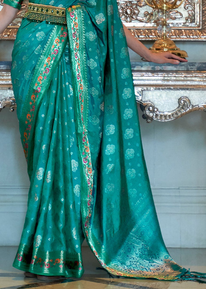 Buy Ocean Green Banarasi Silk Saree - Authentic Indian Saree