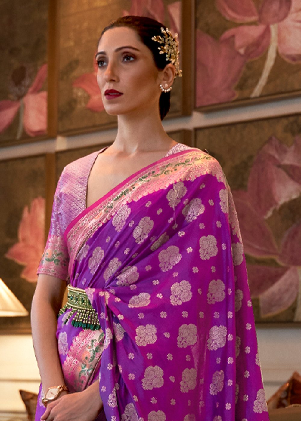 Buy Grape Purple Banarasi Silk Saree - Authentic Indian Saree