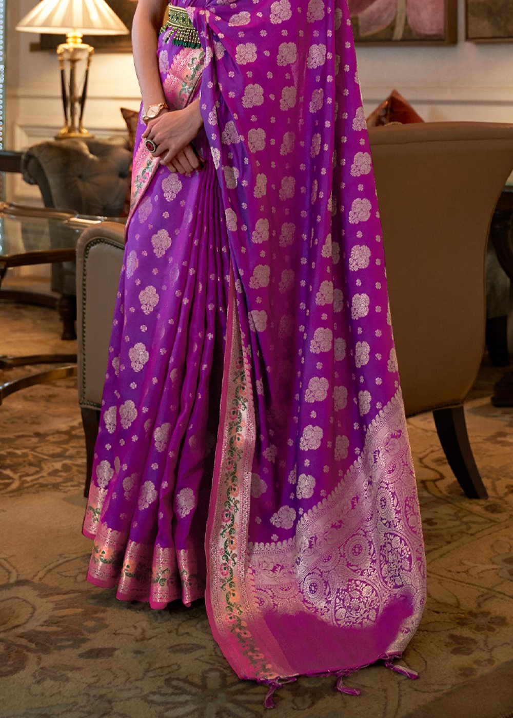 Buy Grape Purple Banarasi Silk Saree - Authentic Indian Saree