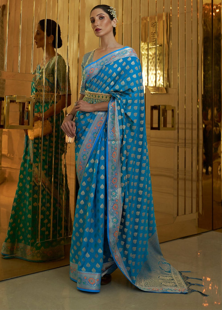 Buy Sapphire Blue Banarasi Silk Saree - Authentic Indian Saree