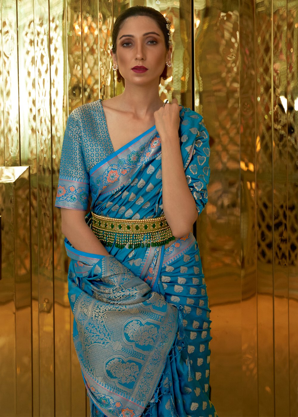 Buy Sapphire Blue Banarasi Silk Saree - Authentic Indian Saree