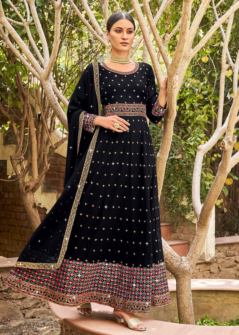 Buy Now Trendy Black Georgette Fabric Wedding Wear Anarkali Suit Online in USA, UK, Australia, New Zealand, Canada & Worldwide at Empress Clothing.