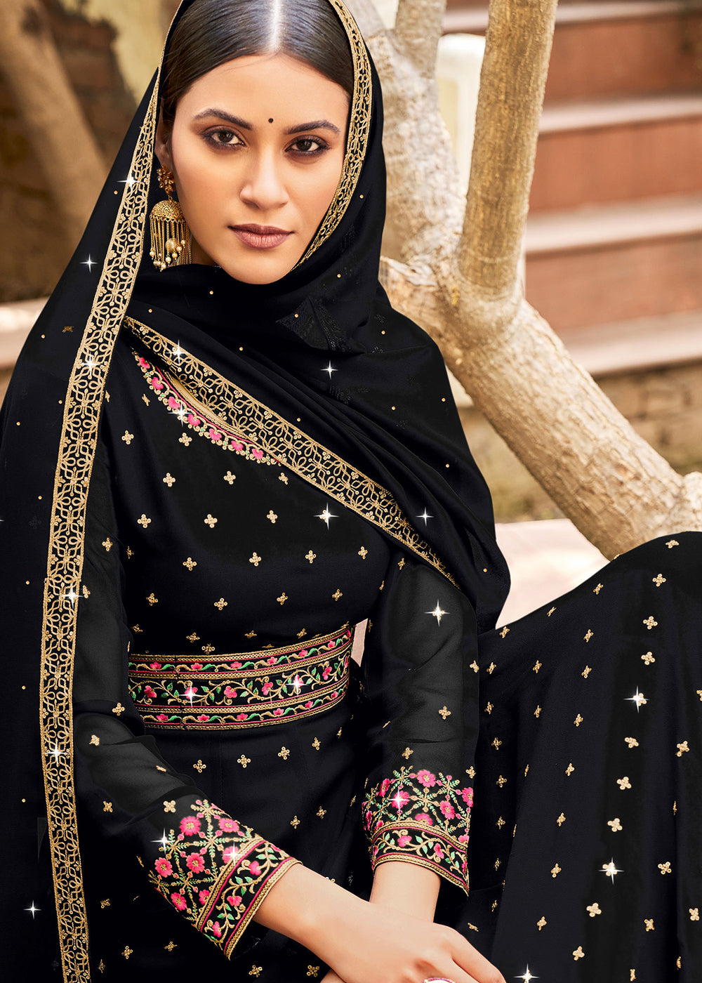Buy Now Trendy Black Georgette Fabric Wedding Wear Anarkali Suit Online in USA, UK, Australia, New Zealand, Canada & Worldwide at Empress Clothing.