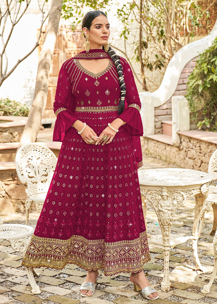 Buy Now Exclusive Pink Georgette Fabric Wedding Wear Anarkali Suit Online in USA, UK, Australia, New Zealand, Canada & Worldwide at Empress Clothing.