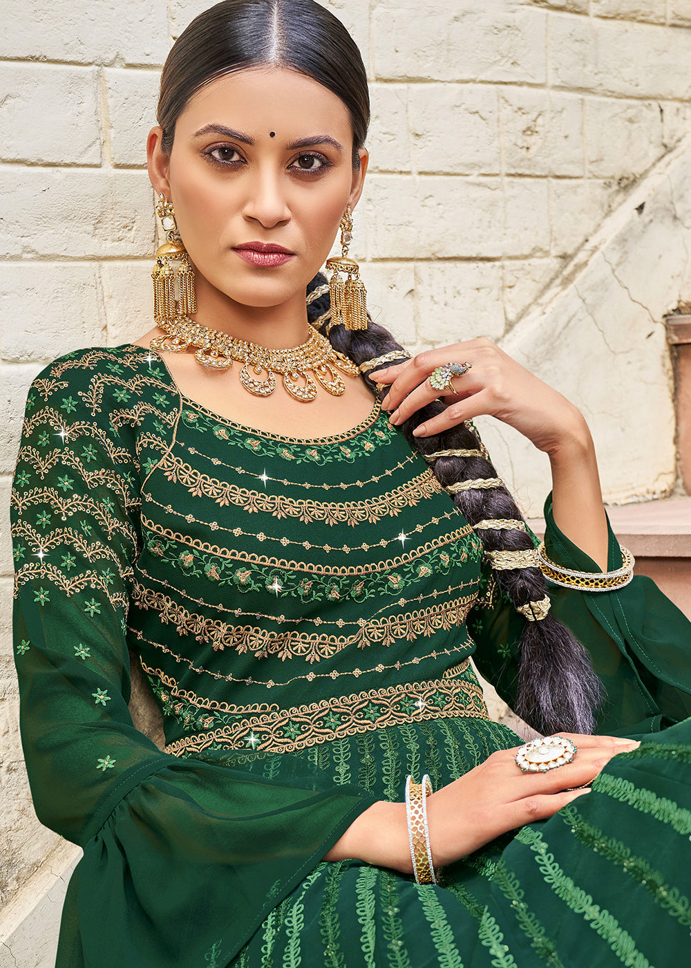 Buy Now Exquisite Green Georgette Fabric Wedding Wear Anarkali Suit Online in USA, UK, Australia, New Zealand, Canada & Worldwide at Empress Clothing.