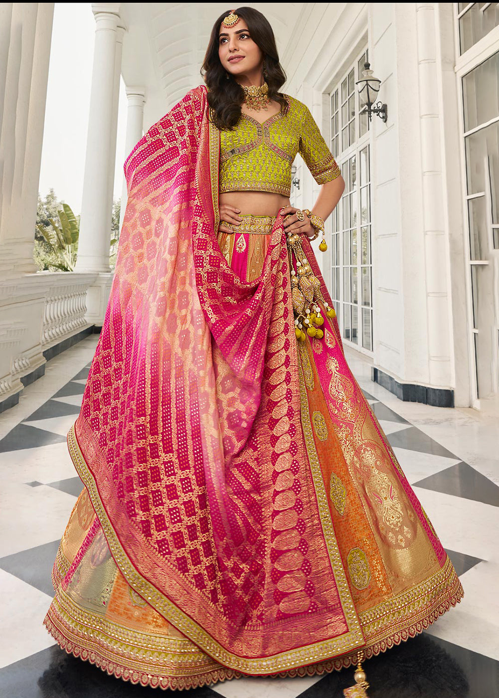 Buy Now Fabulous Multicolor Heavy Embroidered Silk Bridal Lehenga Choli Online in USA, UK, Canada & Worldwide at Empress Clothing.