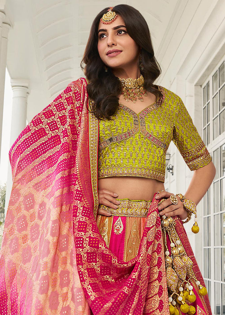 Buy Now Fabulous Multicolor Heavy Embroidered Silk Bridal Lehenga Choli Online in USA, UK, Canada & Worldwide at Empress Clothing.