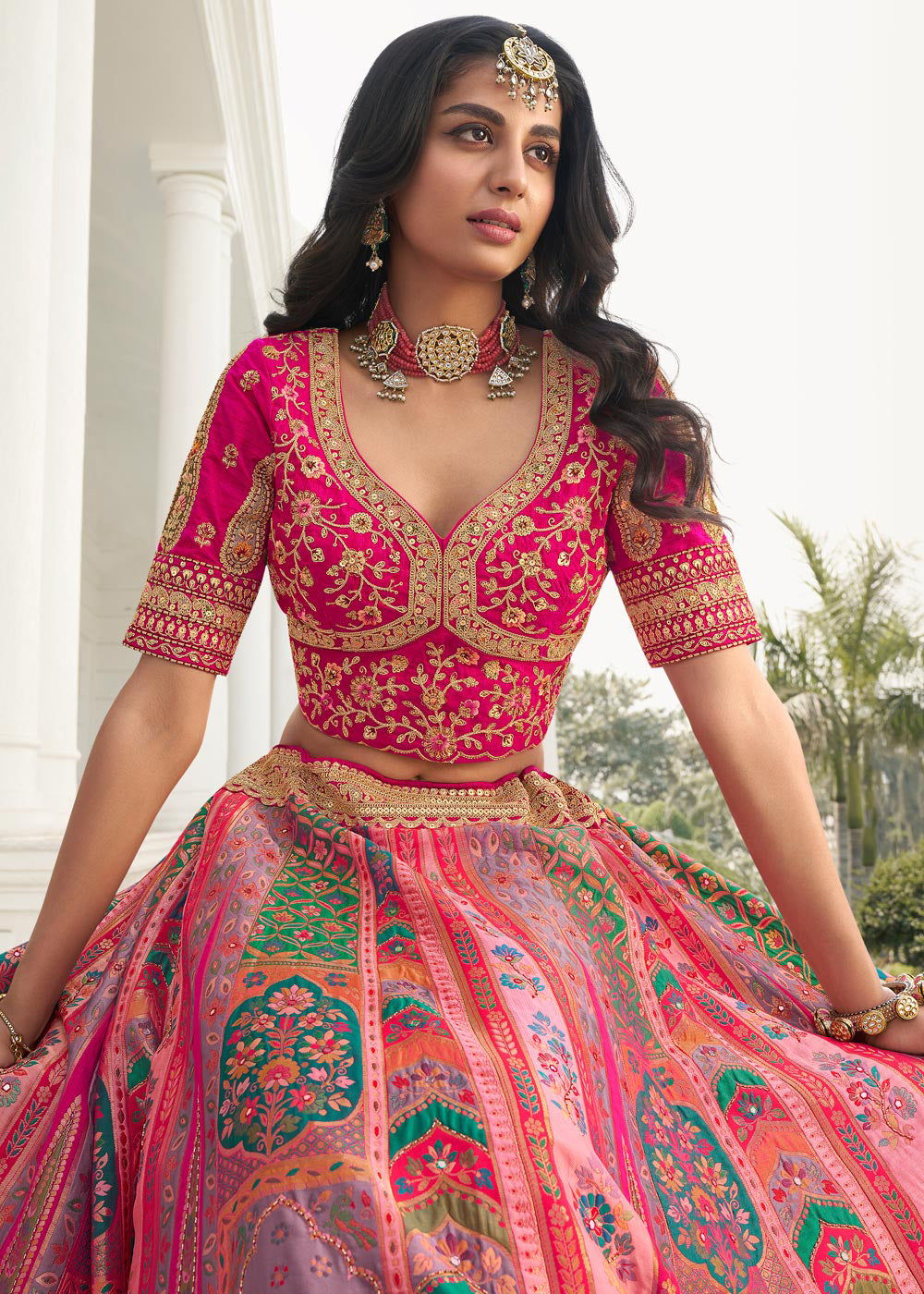 Buy Now Multicolor Peach Heavy Embroidered Silk Bridal Lehenga Choli Online in USA, UK, Canada & Worldwide at Empress Clothing.
