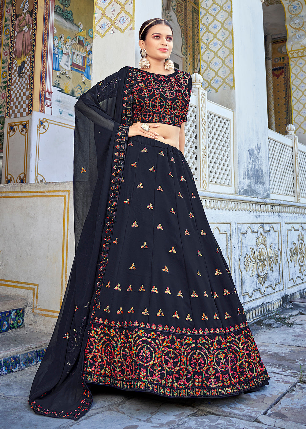 Buy Now A Line Navy Blue Trendy Sequins Embroidered Wedding Lehenga Choli Online in USA, UK, Canada & Worldwide at Empress Clothing.