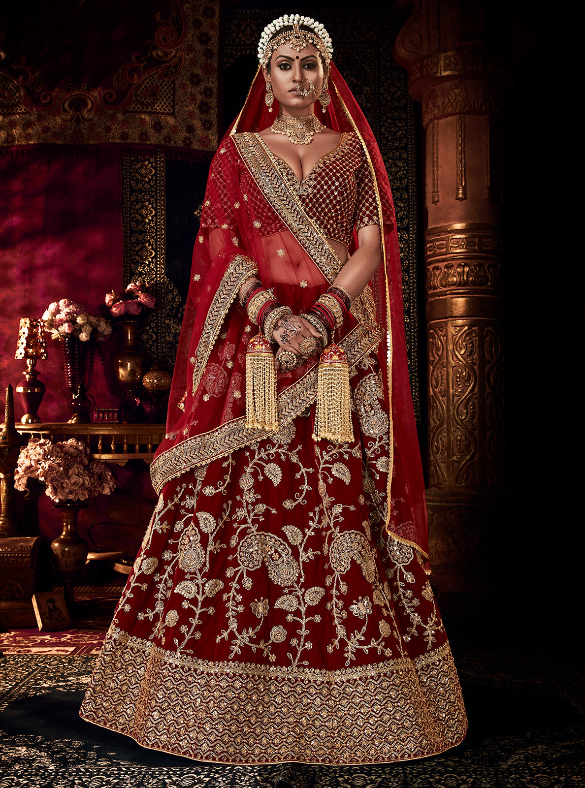 Dazzling Velvet Lehenga Choli in Maroon - lc1431