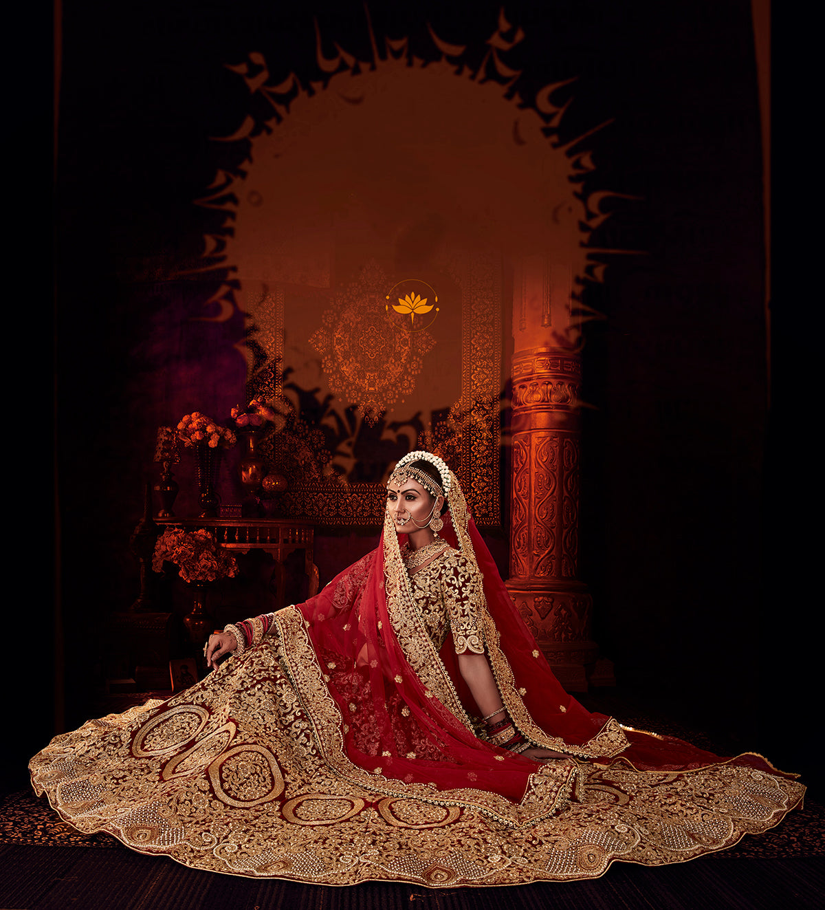 WEDDING MAROON VELVET BRIDAL LEHENGA WITH GOLDEN EMRBOIDERY | Dark Maroon  Lehenga For Bride | 3d-mon.com