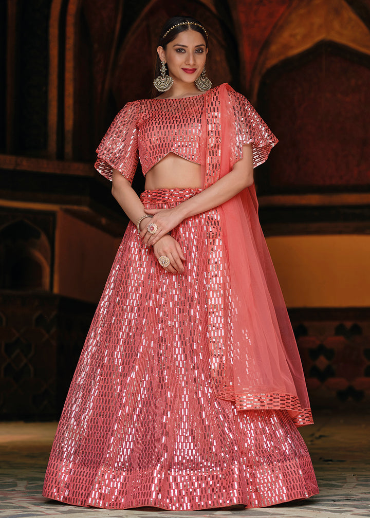 Buy Pure Butterfly Net Pink Lehenga - Sequins Work Lehenga Choli