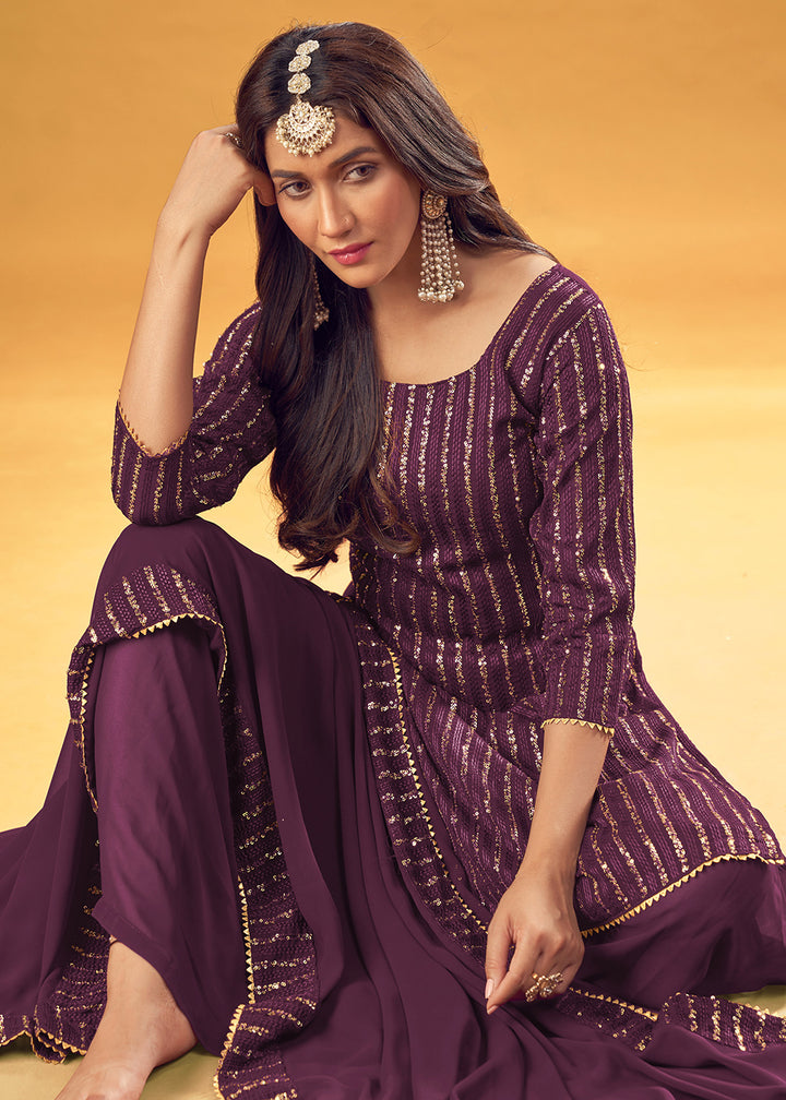 Buy French Purple Embroidered Gharara - Indian Designer Gharara Suit