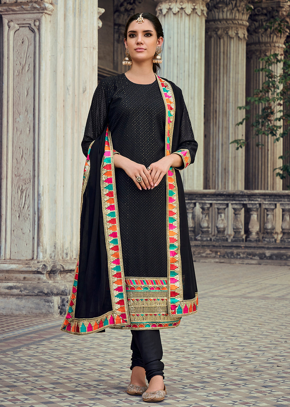 Buy Now Sequins Embroidered Black Georgette Pant Style Suit Online in USA, UK, Canada & Worldwide at Empress Clothing. 
