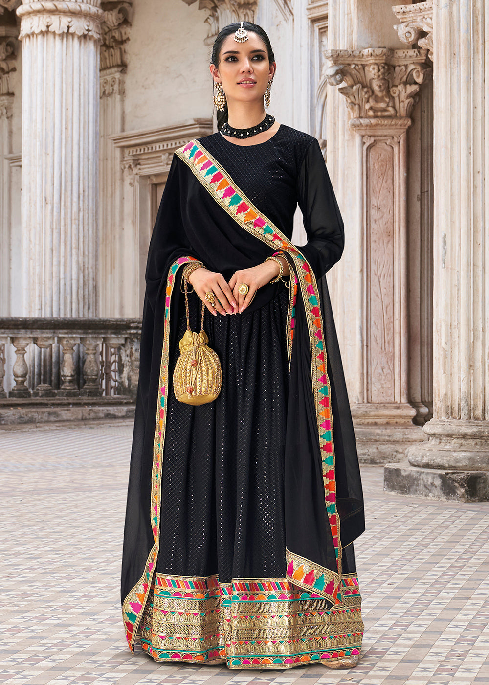 Buy Sequins Embroidered Black Anarkali - Georgette Traditional Anarkali