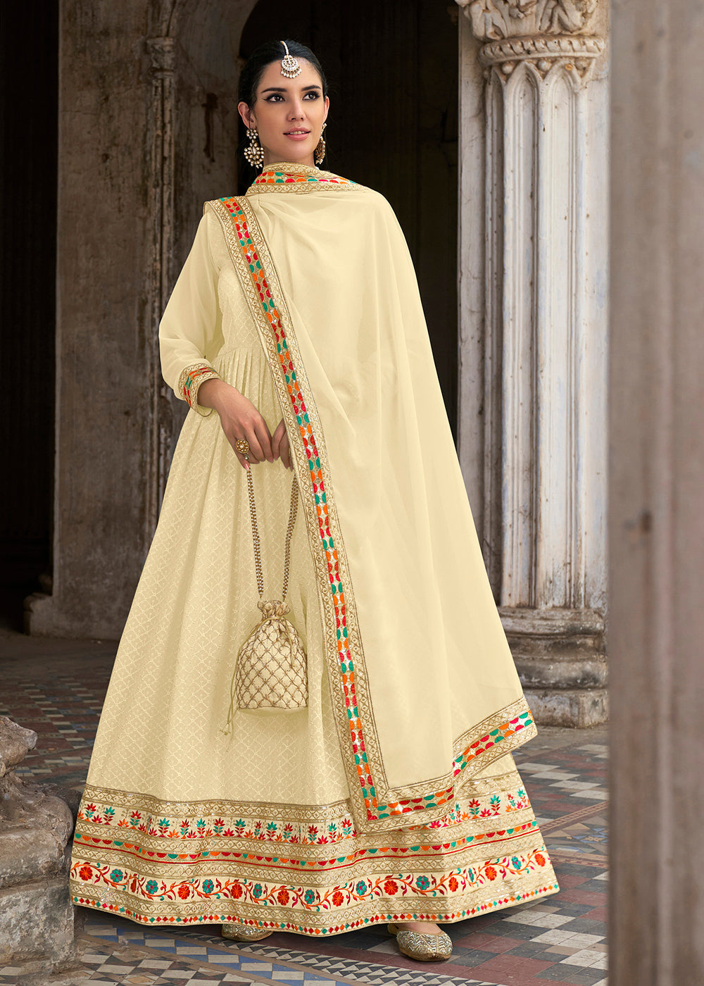 Buy Now Sequins Embroidered Lime Yellow Georgette Traditional Anarkali Suit Online in USA, UK, Australia, New Zealand, Canada & Worldwide at Empress Clothing.