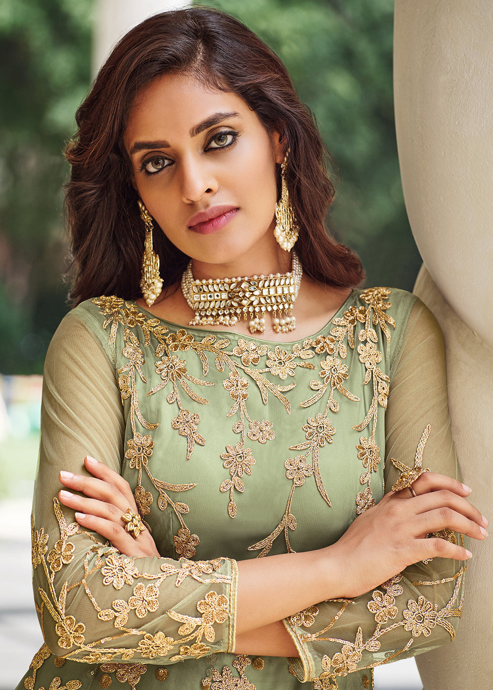 Buy Now Appealing Pista Green Designer Front Slit Anarkali Dress Online in USA, UK, Australia, New Zealand, Canada & Worldwide at Empress Clothing.