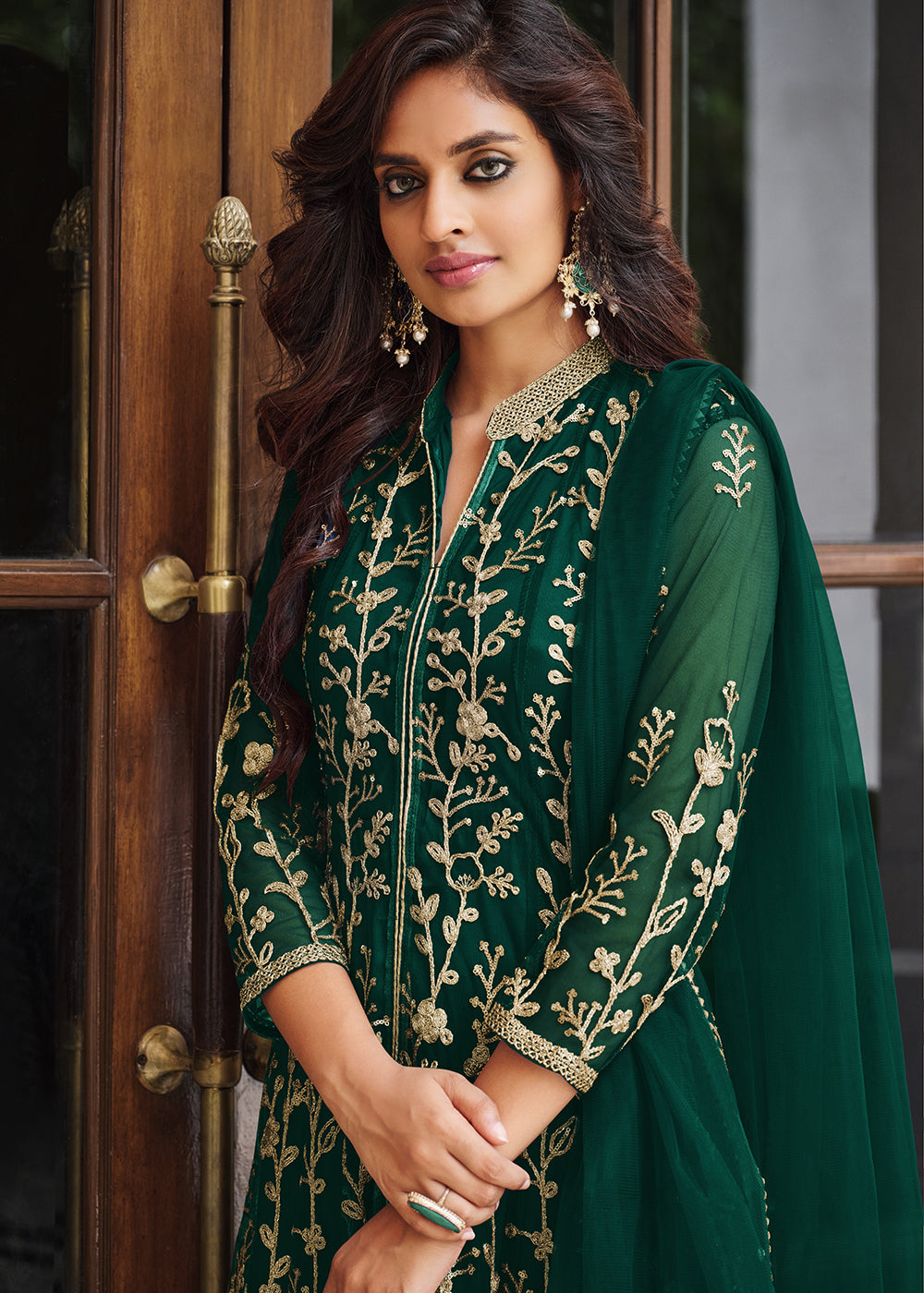 Buy Wedding Party Anarkali Suit - Dark Green Designer Anarkali Dress Empress Clothing Buy Wedding Party Anarkali Suit - Dark Green Designer Anarkali Dress Empress Clothing