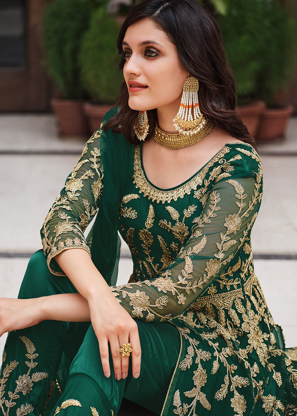 Buy Now Lovely Bottle Green Designer Front Slit Anarkali Dress Online in USA, UK, Australia, New Zealand, Canada & Worldwide at Empress Clothing. 