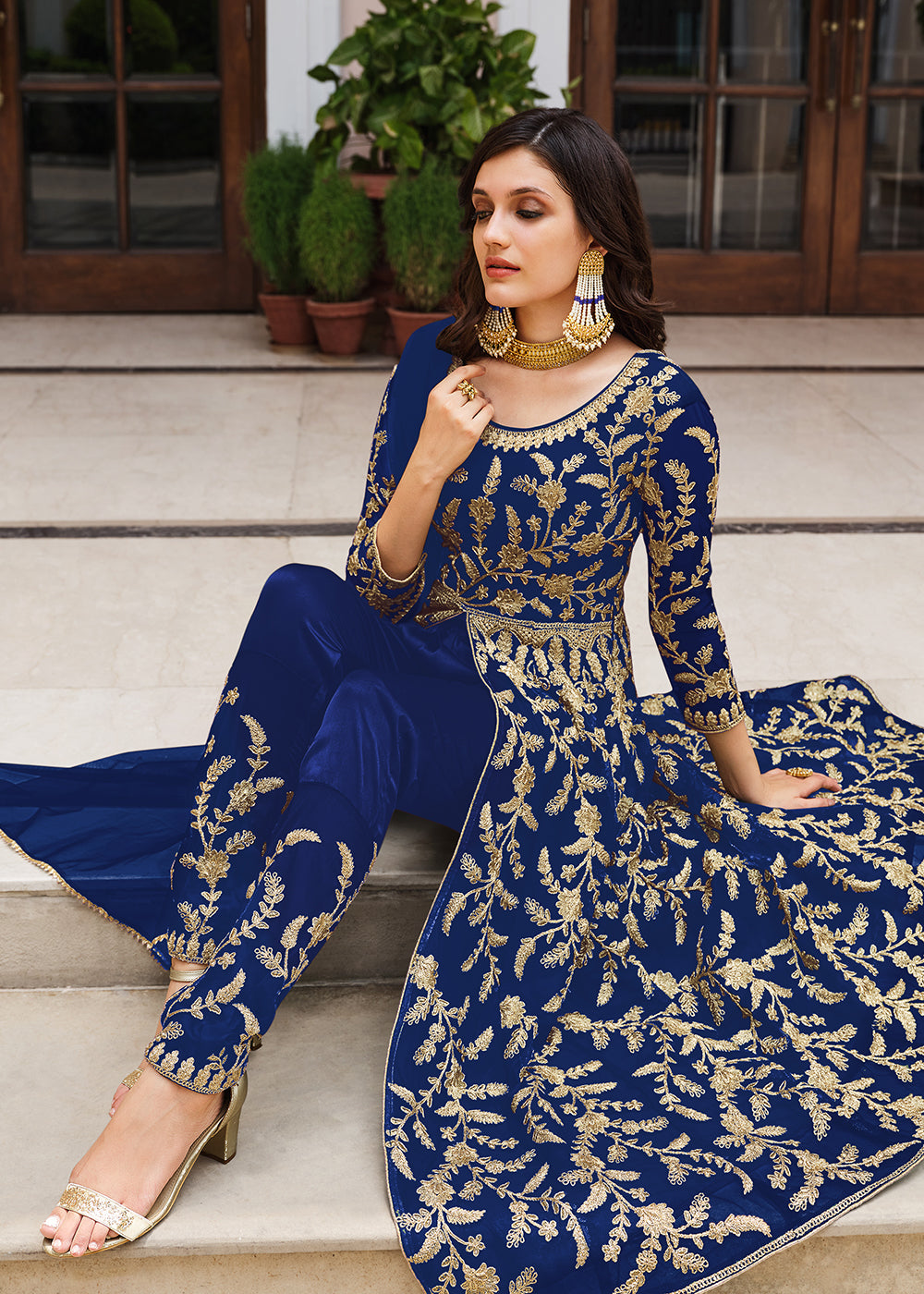 Buy Now Lovely Navy Blue Designer Front Slit Anarkali Dress Online in USA, UK, Australia, New Zealand, Canada & Worldwide at Empress Clothing.