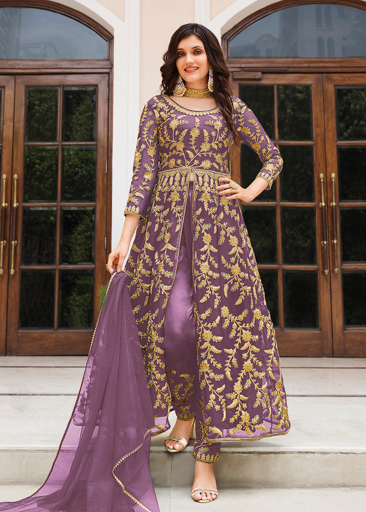 Buy Now Lovely Lavender Designer Front Slit Anarkali Dress Online in USA, UK, Australia, New Zealand, Canada & Worldwide at Empress Clothing.
