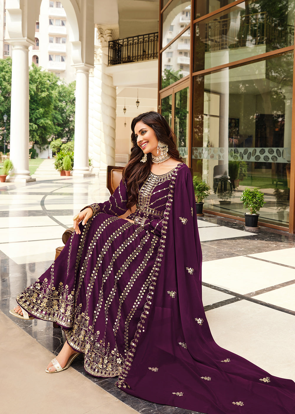 Buy Now Mesmeric Purple Sequins Wedding Pant Style Anarkali Suit Online in USA, UK, Australia, New Zealand, Canada & Worldwide at Empress Clothing.