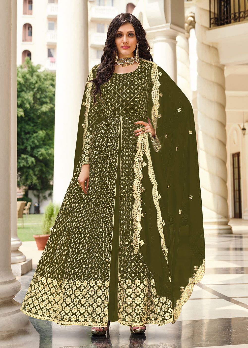 Buy Now Supreme Green Sequins Wedding Pant Style Anarkali Suit Online in USA, UK, Australia, New Zealand, Canada & Worldwide at Empress Clothing.