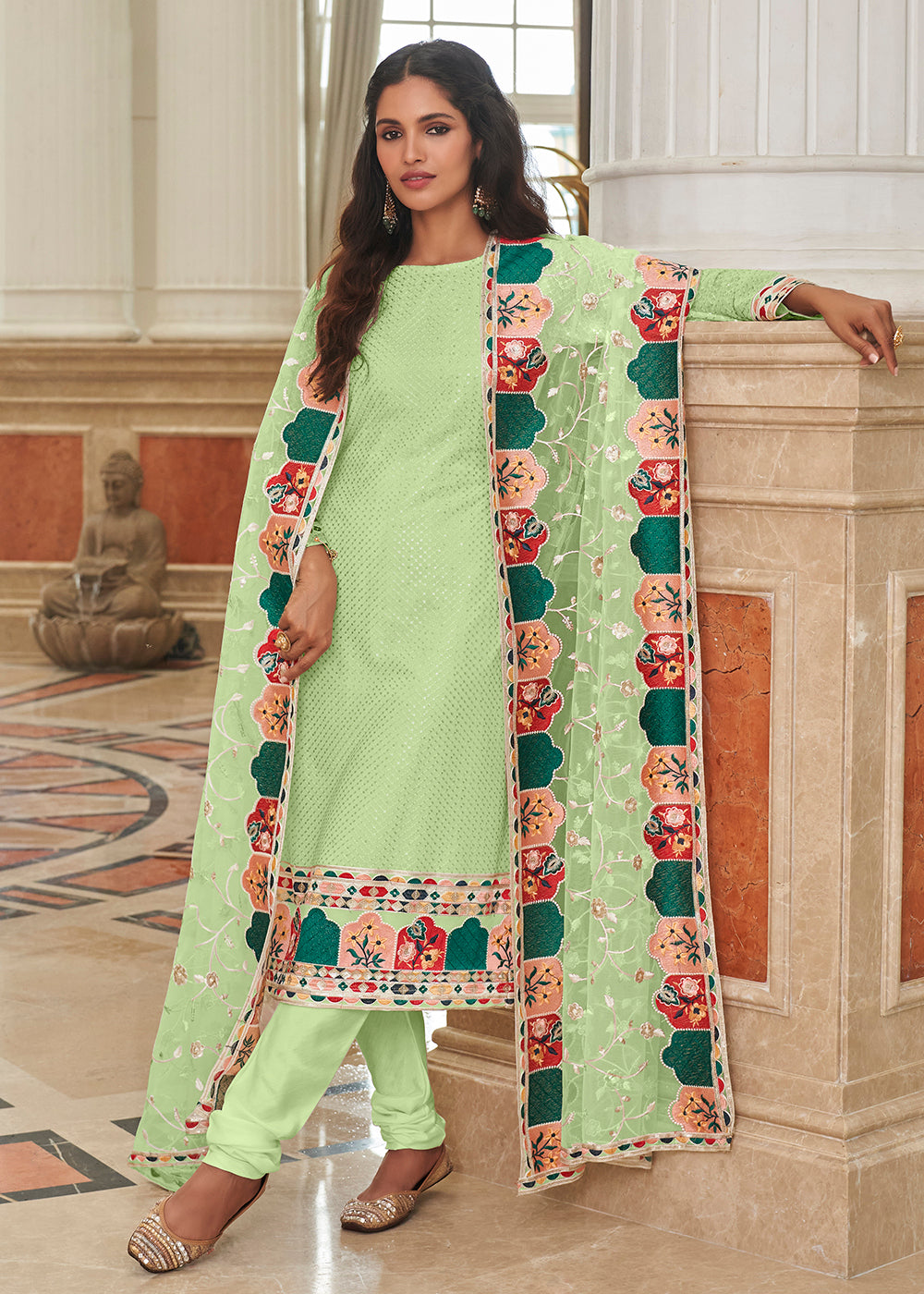 Buy Now Glittering Green Traditional Sequins Eid Wear Salwar Suit Online in USA, UK, Canada, Germany, Australia & Worldwide at Empress Clothing.