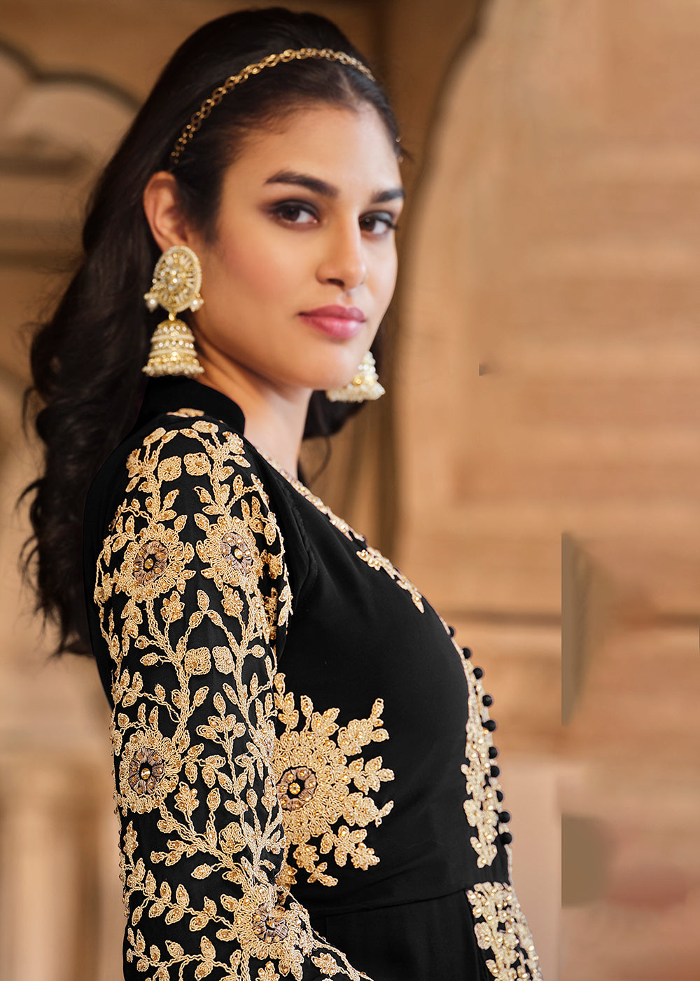 Buy Now Stone Embroidered Divine Black Slit Style Anarkali Suit Online in USA, UK, Australia, New Zealand, Canada, Italy & Worldwide at Empress Clothing. 