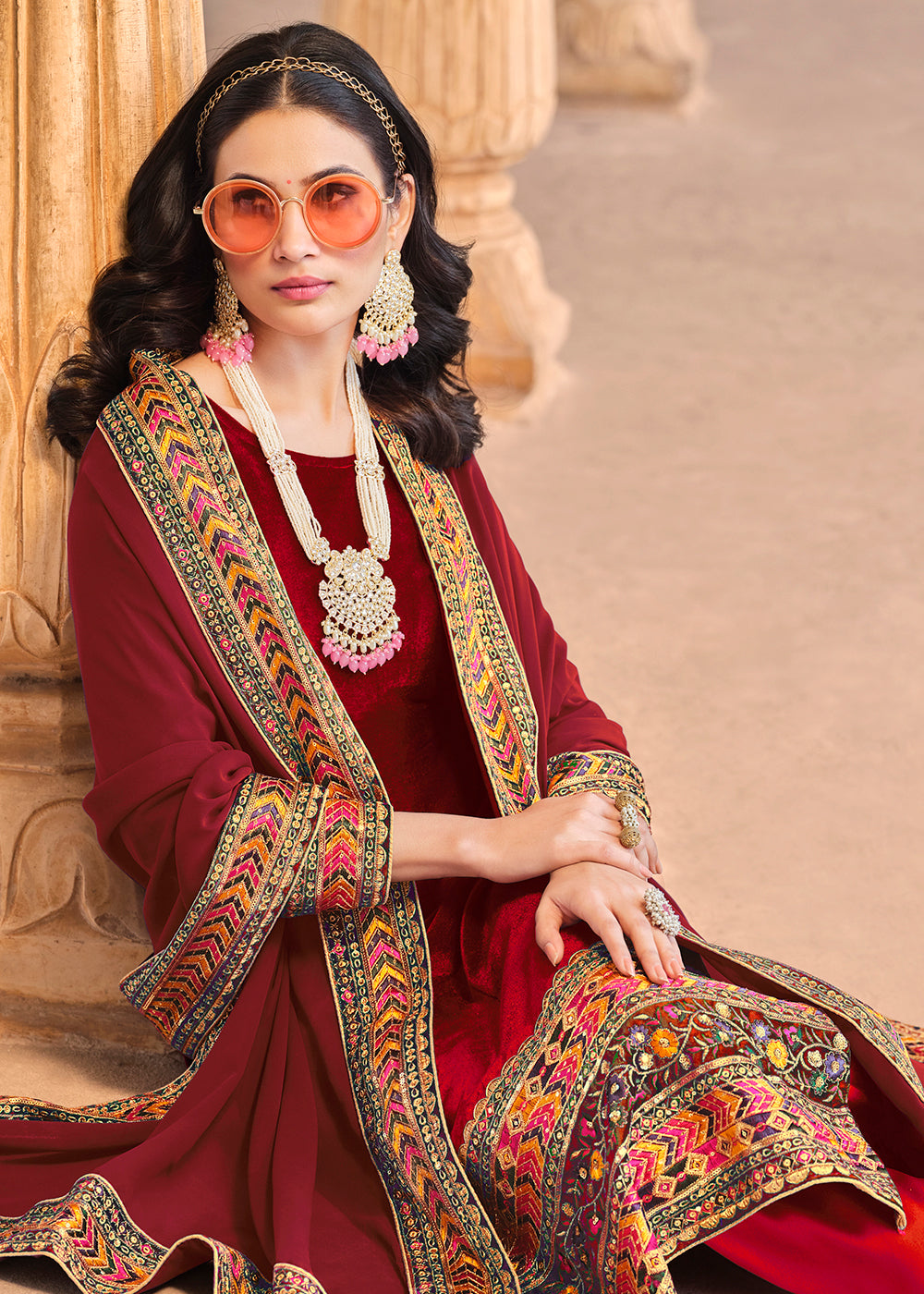 Buy Now Wedding Festive Velvet Red Pant Style Salwar Suit Online in USA, UK, Canada, Germany, Australia & Worldwide at Empress Clothing.
