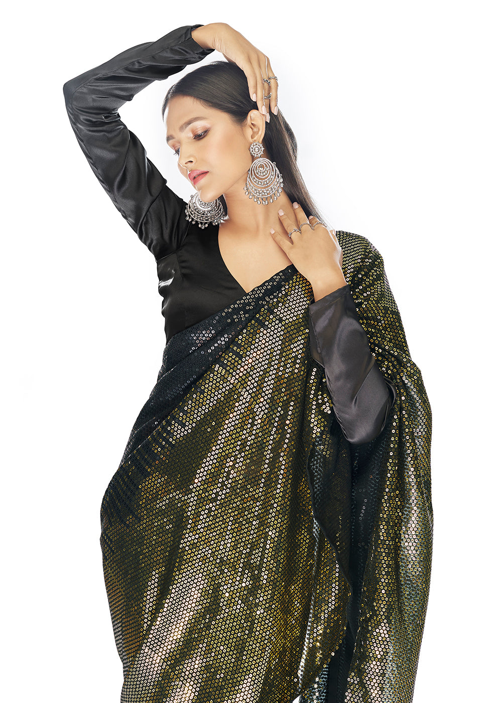 Buy Now Luxe Black & Golden Georgette Sequins Party Wear Saree Online in USA, UK, Canada & Worldwide at Empress Clothing. 