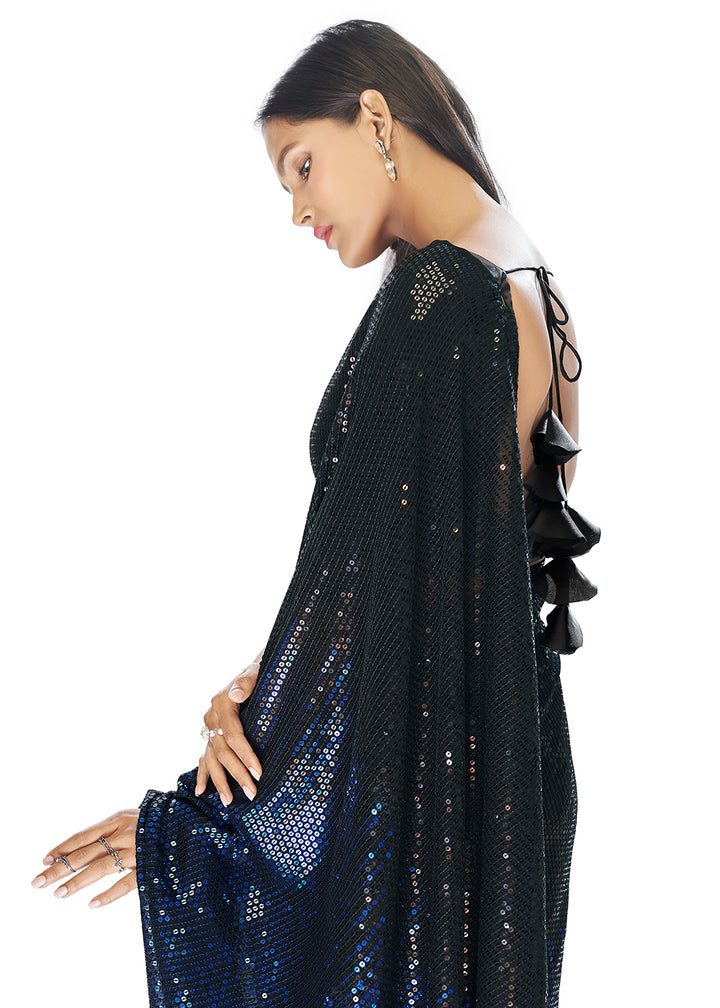Buy Now Luxe Black & Blue Georgette Sequins Party Wear Saree Online in USA, UK, Canada & Worldwide at Empress Clothing. 
