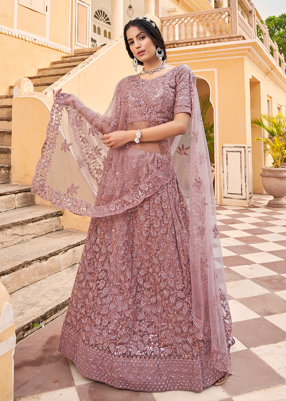 Buy Now Wedding Wear Mauve Heavy Embroidered Bridal Lehenga Choli Online in USA, UK, Canada & Worldwide at Empress Clothing. 