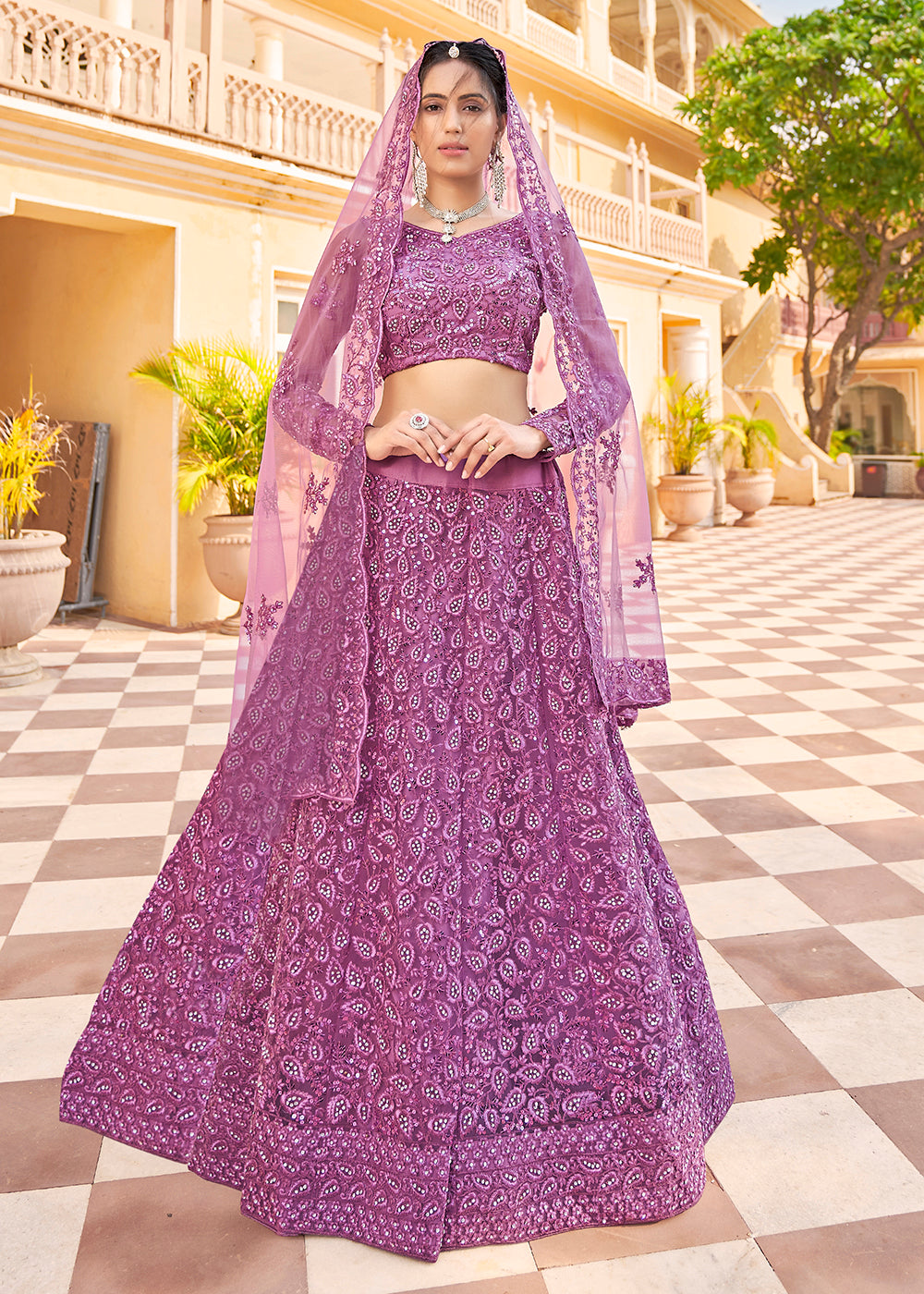 Buy Now Wedding Wear Purple Heavy Embroidered Bridal Lehenga Choli Online in USA, UK, Canada & Worldwide at Empress Clothing.