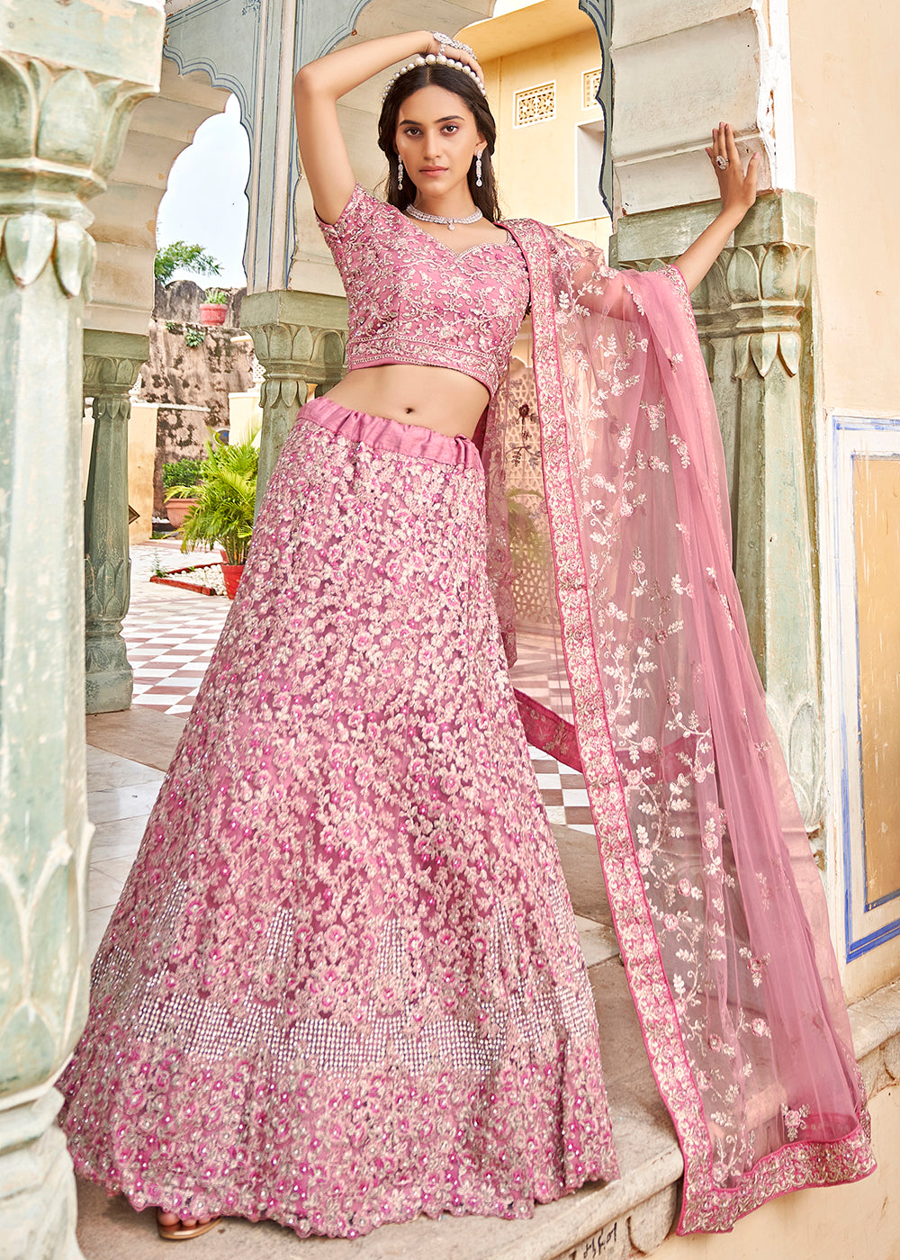 Buy Now Wedding Wear Pink Heavy Embroidered Bridal Lehenga Choli Online in USA, UK, Canada & Worldwide at Empress Clothing.