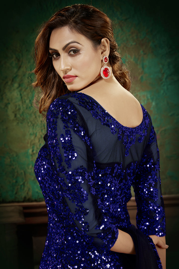 Buy Royal Blue Party Wear Gown - Sequins Net Anarkali Gown